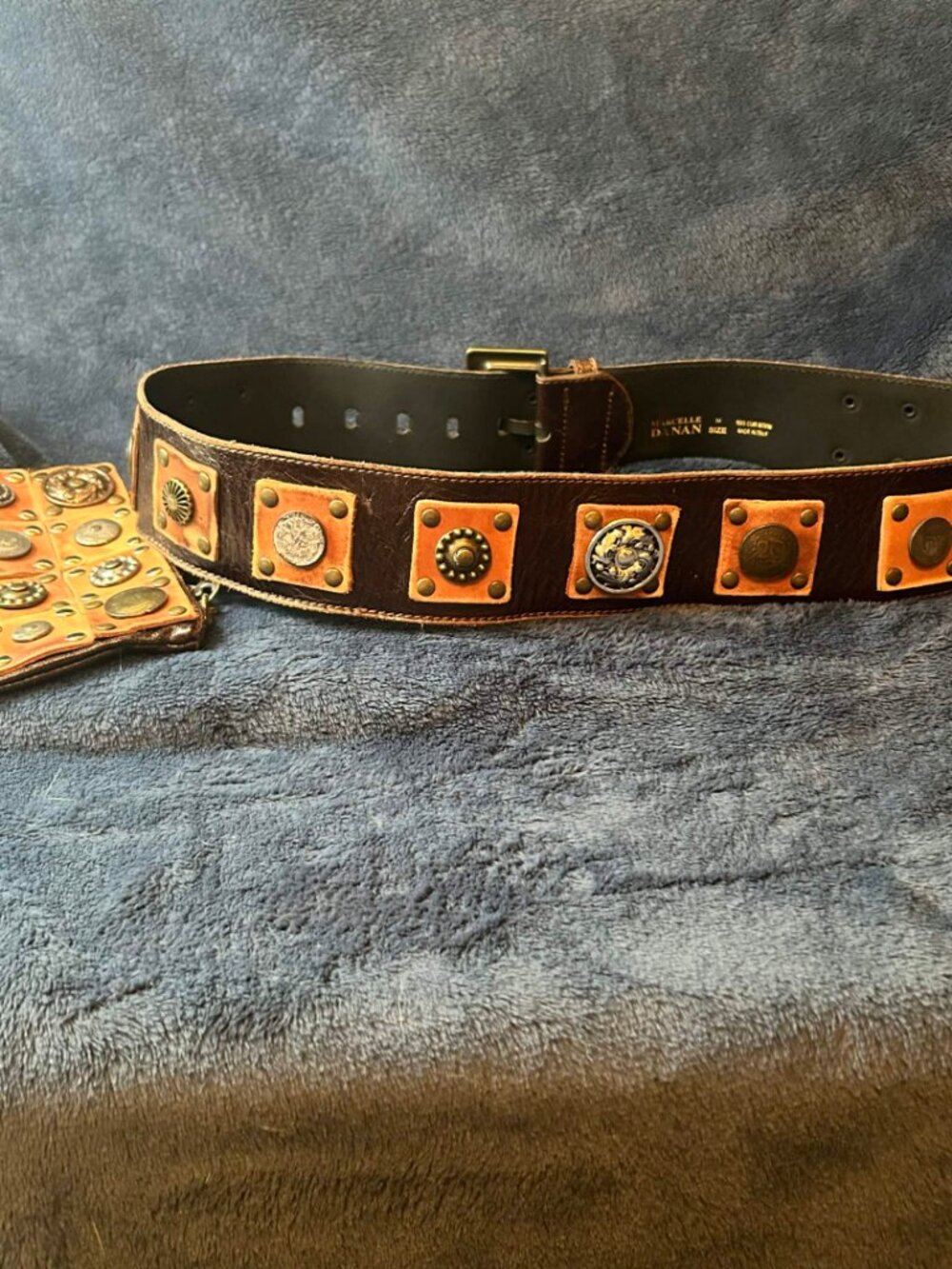 Rare Vintage Marcelle Danan Italy Heavily Embellished Leather Belt & Pouch Set